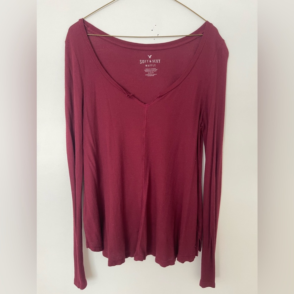AE maroon waffle long sleeve